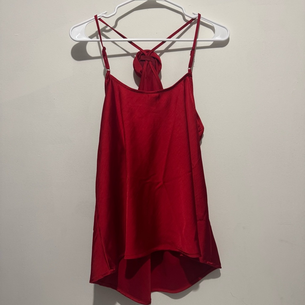 Red Satin Cami Top with Detachable Rose Back